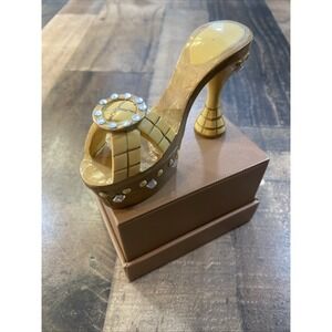 Embellished High Heel Platform Shoe Jewelry Box Gold Metallic